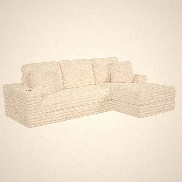 Best Quality Furniture Beige Fluffy Fabric Compressed 2 Piece Sectional