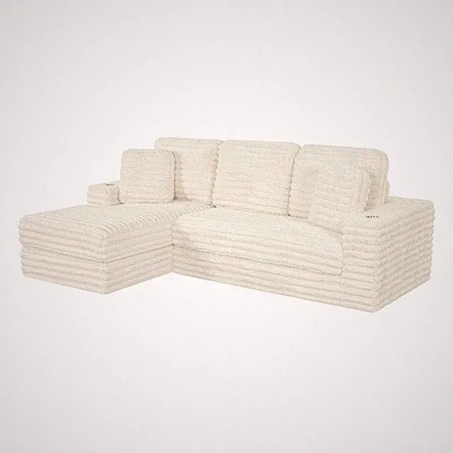 Best Quality Furniture Beige Fluffy Fabric Compressed 2 Piece Sectional