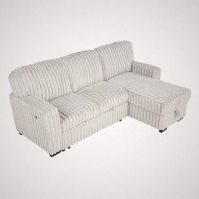 Best Quality Furniture Beige Velvet Corduroy Sectional with Pull Out Bed