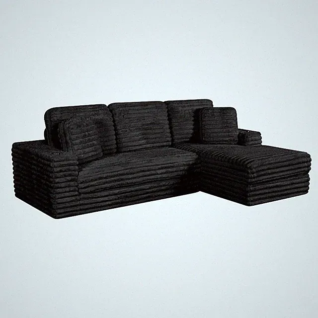 Best Quality Furniture Black Fluffy Fabric Compressed 2 Piece Sectional