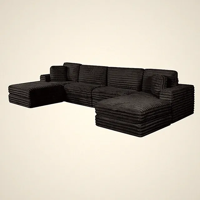 Best Quality Furniture Black Fluffy Fabric Compressed Modular Sectional