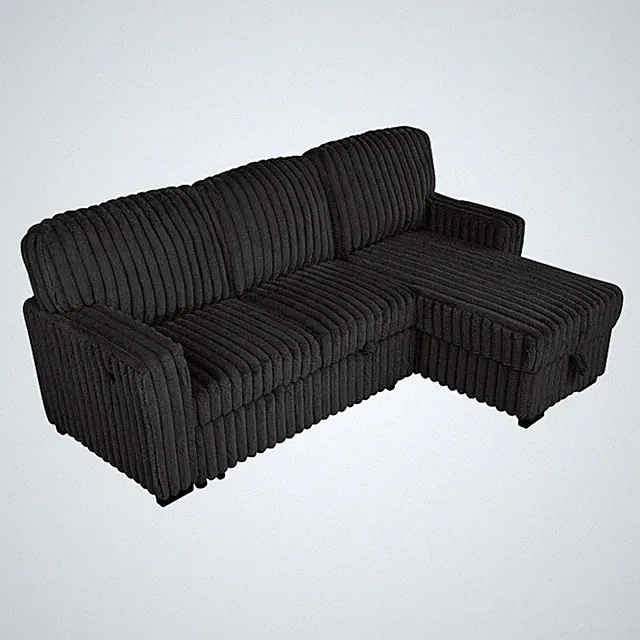 Best Quality Furniture Black Velvet Corduroy Sectional with Pull Out Bed