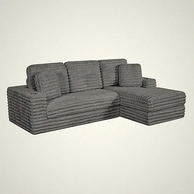 Best Quality Furniture Dark Gray Fluffy Fabric Compressed 2 Piece Sectional