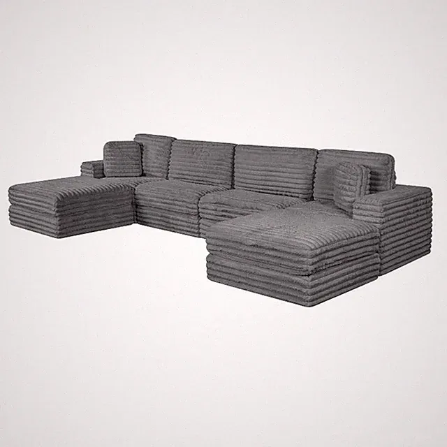 Best Quality Furniture Dark Gray Fluffy Fabric Compressed Modular Sectional