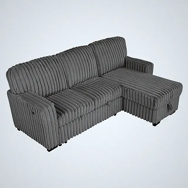 Best Quality Furniture Dark Gray Velvet Corduroy Sectional with Pull Out Bed