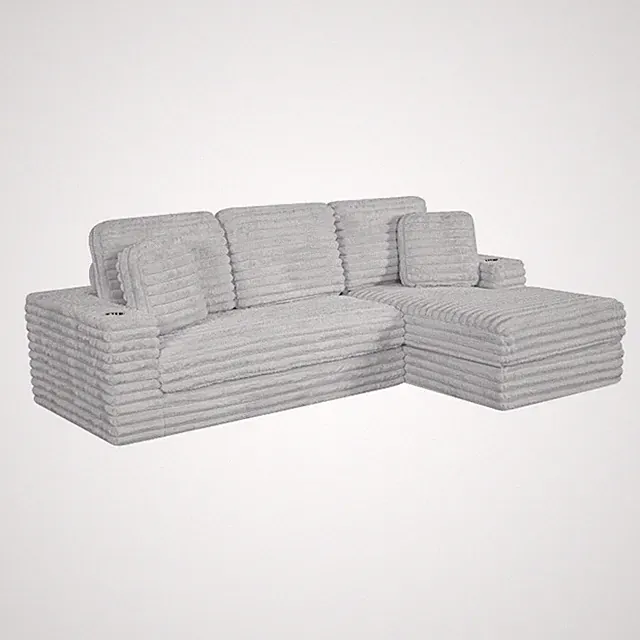 Best Quality Furniture Light Gray Fluffy Fabric Compressed 2 Piece Sectional