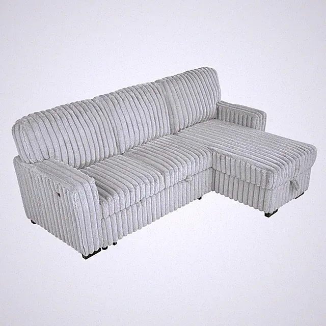 Best Quality Furniture Light Gray Velvet Corduroy Sectional with Pull Out Bed