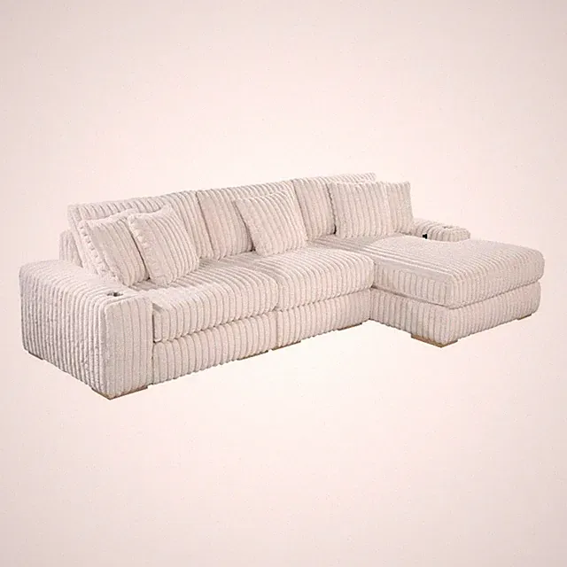 Best Quality Furniture Reversible Sectional in Fluffy Striped Beige Fabric