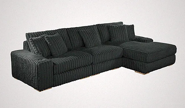 Best Quality Furniture Reversible Sectional in Fluffy Striped Dark Gray Fabric