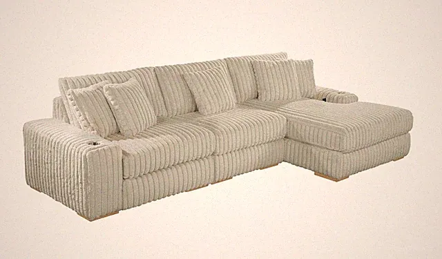 Best Quality Furniture Reversible Sectional in Fluffy Striped Smoke Gray Fabric