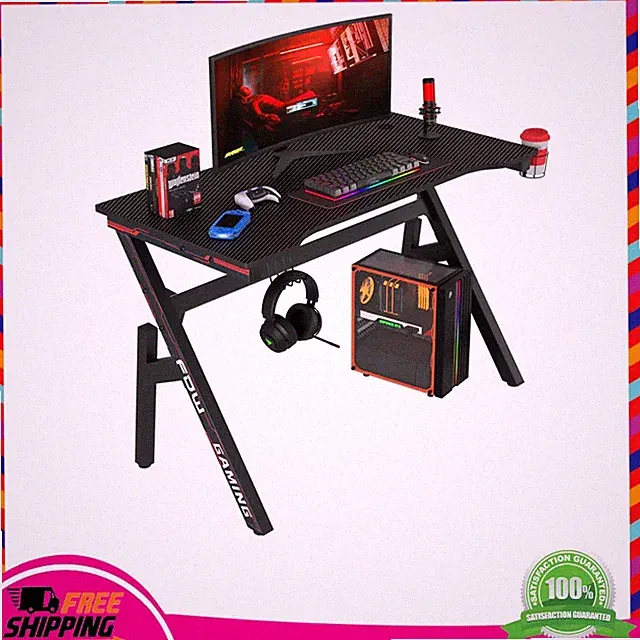BestOffice | 47' Gaming Table | Red | R-Shaped Computer Desk