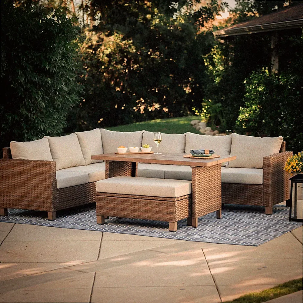 Better Homes & Gardens 4 Piece Outdoor Wicker Patio Sectional Dining Set Storage