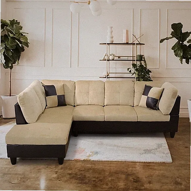 Beverly Fine Furniture Microfiber with Faux Leather Sofa Set With Ottoman Beige