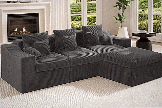 Big Comfy 101" L-Shaped Modular Couch with Ottoman - No Assembly (Grey)