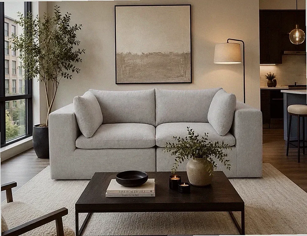Big Joe Averra 2 Piece Loveseat Plush Deep Seating Modular Sectional Sofa Gray
