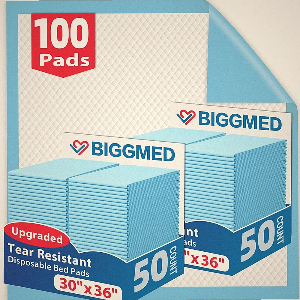 BIGGMED Tear-Resistant Disposable Bed 30"x36"-100Count-Tear-Resistant, Blue