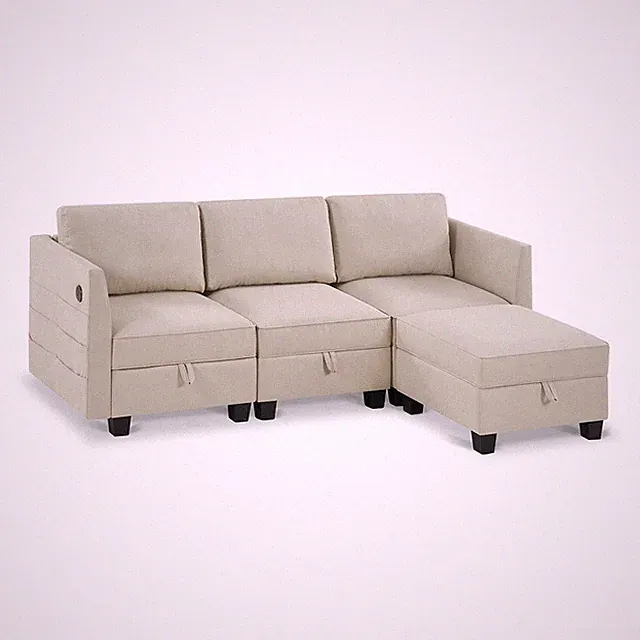 Billy 86" Modular 4-Piece Storage Sectional Sofa Sandstone Beige Polyester