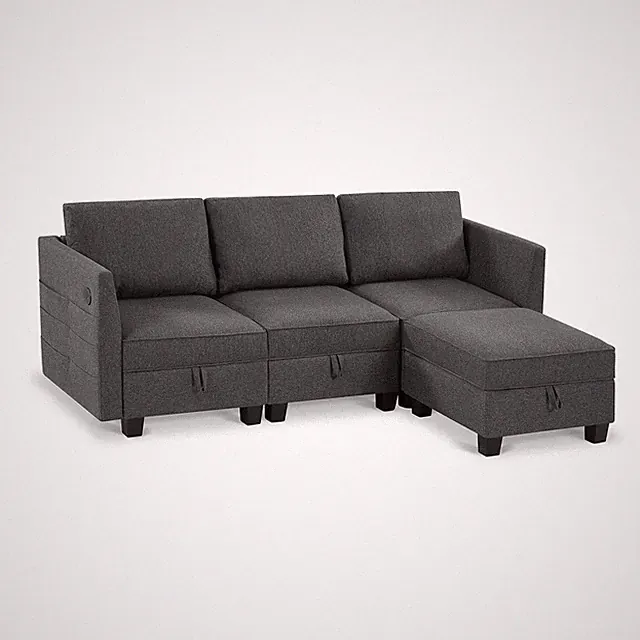 Billy 86" Modular 4-Piece Storage Sectional Sofa Soapstone Gray Polyester