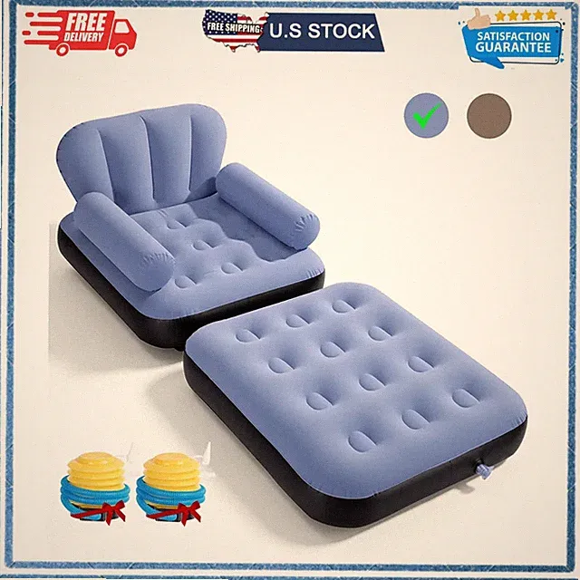 Biotree 5 in 1 Inflatable Sofa Bed Foldable Flocked PVC with 2 Air Pumps Blue