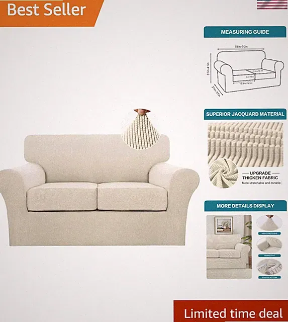 Biscotti Beige Sofa Slipcover Set for 2-Cushion Loveseats - Stunning Protection