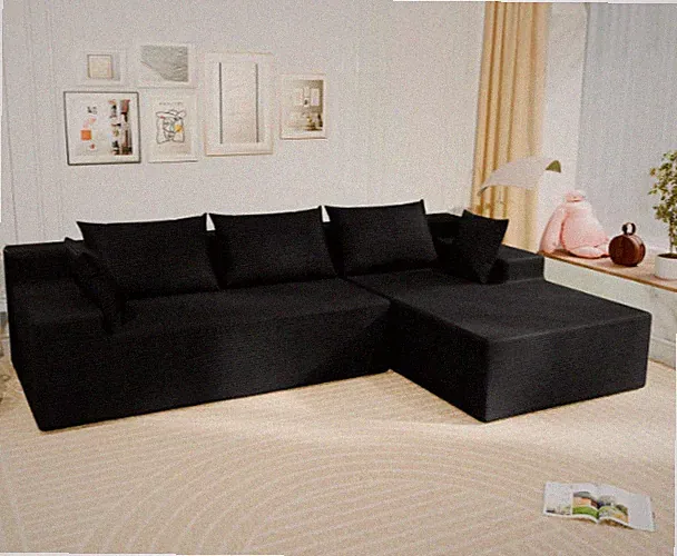 Black 107" Cloud Sectional Couch Deep Seat Modern Pet Friendly Sofa Living Room