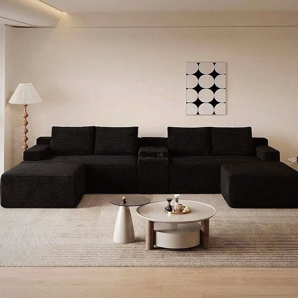 Black 140.6" Boneless Cloud Sectional Sofa for Living Room Sale Online Furniture