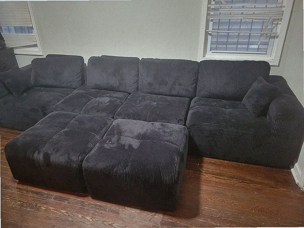 Black 3-Piece Sectional Sofa Set 6-Seat Traditional Pad Arm 70x35x35