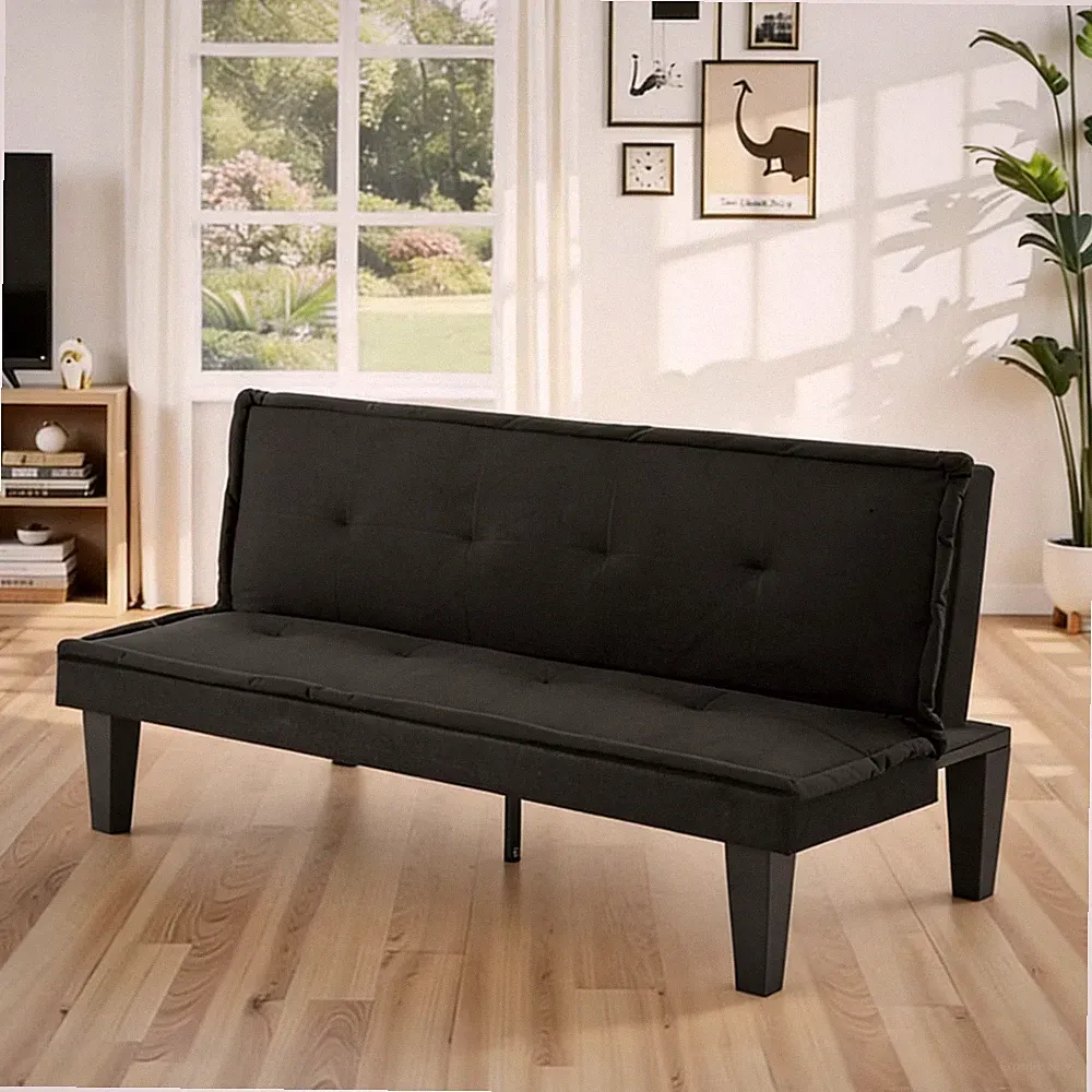 Black 62.99" Futon Sofa Bed, 5-Level Adjustable Loveseat, Foldable Sleeper Sofa