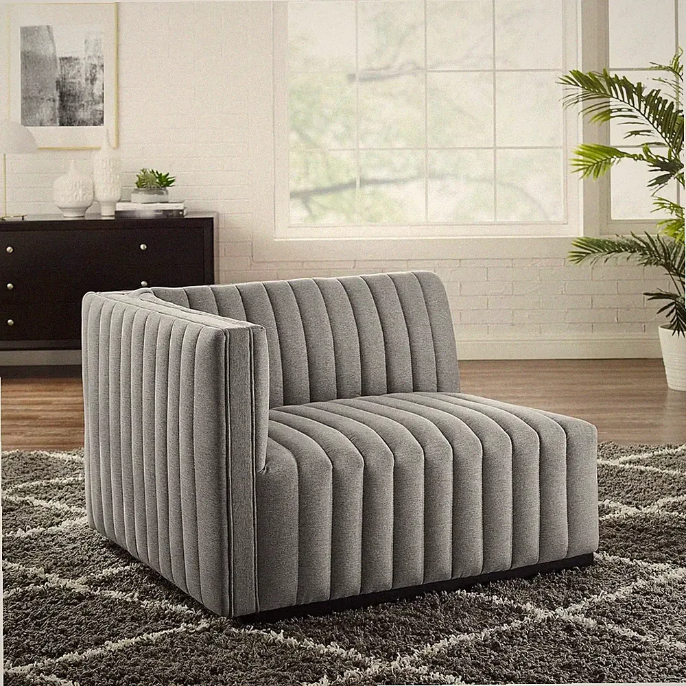 Black and Light Gray Tufted Fabric Sectional Sofa with Left-Arm Chair