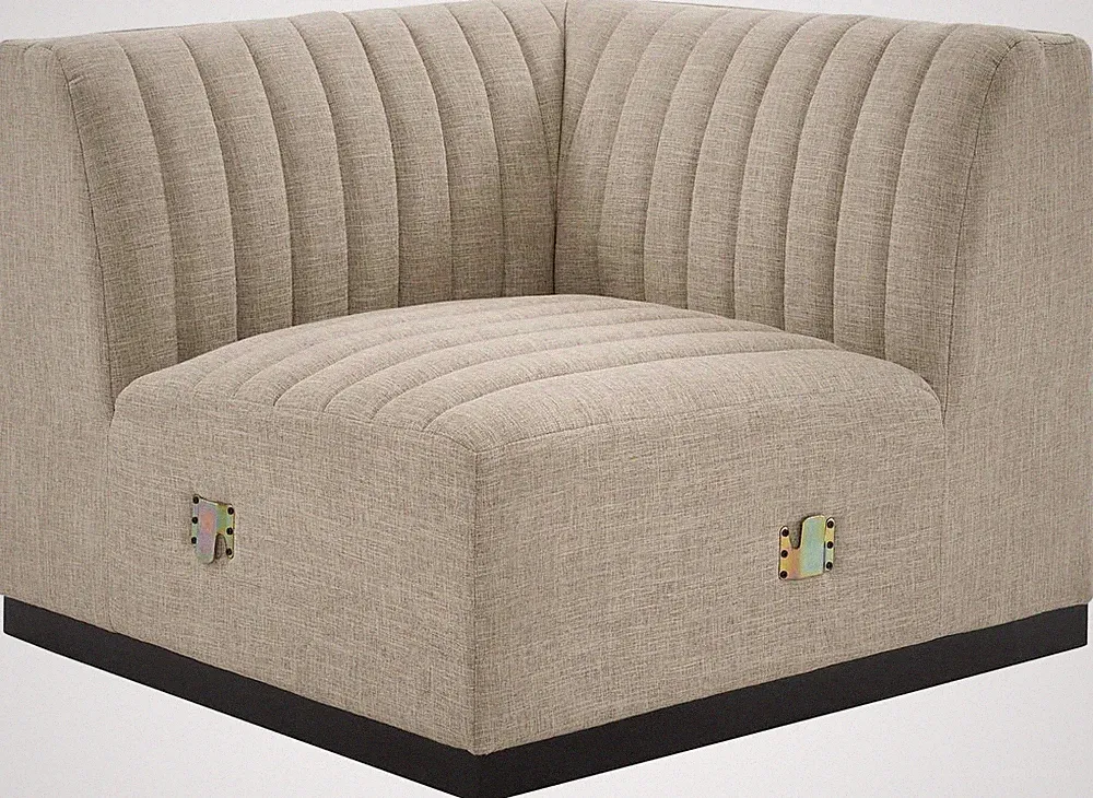 Black Beige Tufted Fabric Sectional Sofa Left Corner Chair