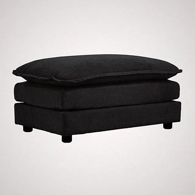 Black Chenille Fabric 1 Seat Ottoman Footrest Solid Wood Frame Sponge Filled