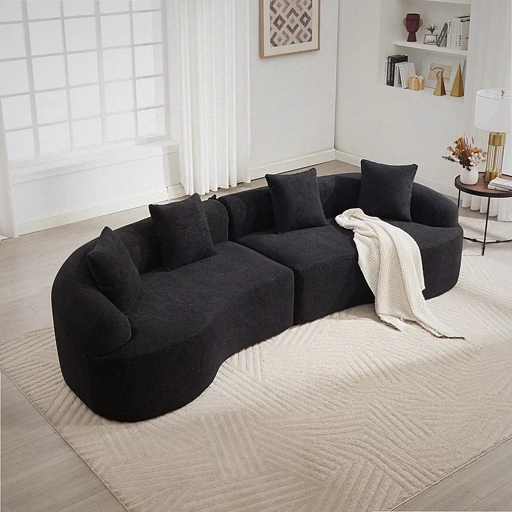 Black Chenille Sectional Sofa Luxurious Design Indoor Outdoor