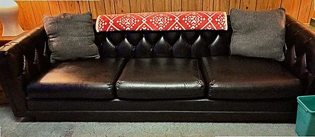 Black Chesterfield Leather Sofa, Tufted, Wood Frame, 3-Seater