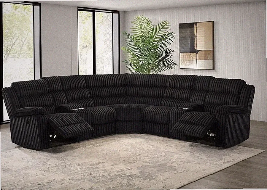 BLACK CORDUROY 2 RECLINERS RECLINING SOFA SECTIONAL LIVING ROOM FURNITURE