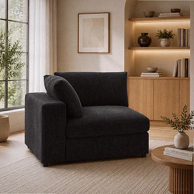Black Corduroy Corner Seat for Modular Sectional, 38"W x 38"L x 33"H