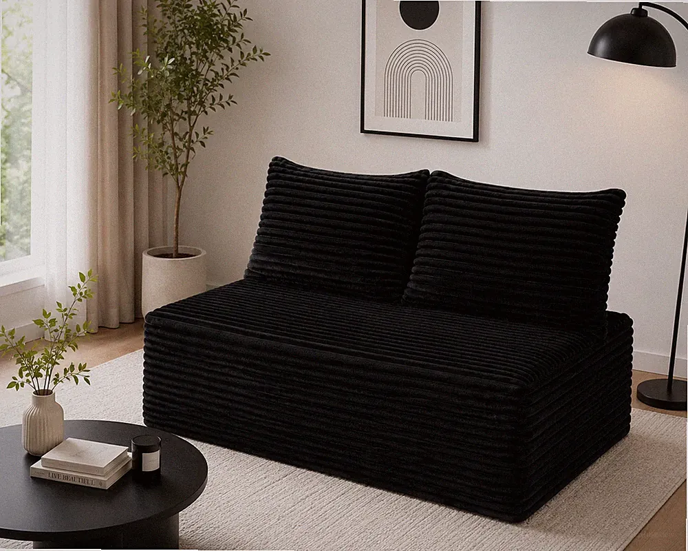 Black Corduroy Floor Sofa Loveseat Modular Lounge Couch Deep Seat Armless Sofa