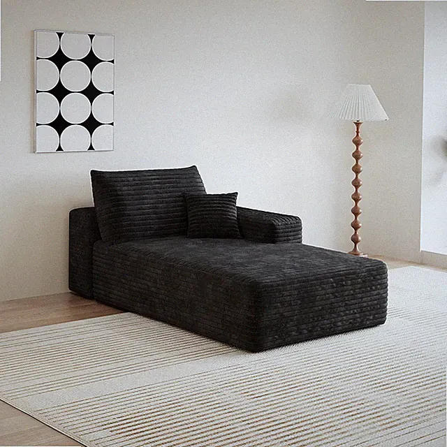Black Corduroy Modular Sectional Sleeper Sofa Chaise Lounge