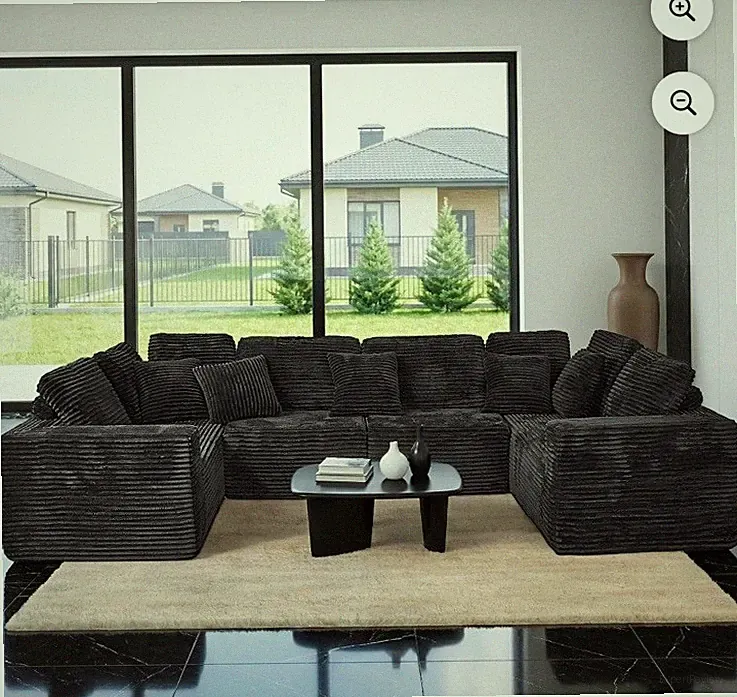 Black Corduroy Modular Sectional Sofa, 5-Seater Extra Deep, Track Arms
