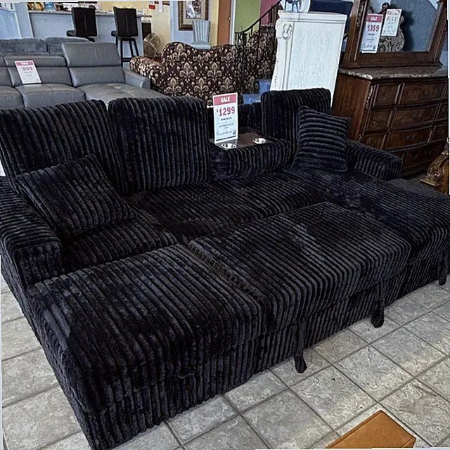 Black Corduroy Modular Sectional Sofa Chaise, Storage, Track Arms, Cushions