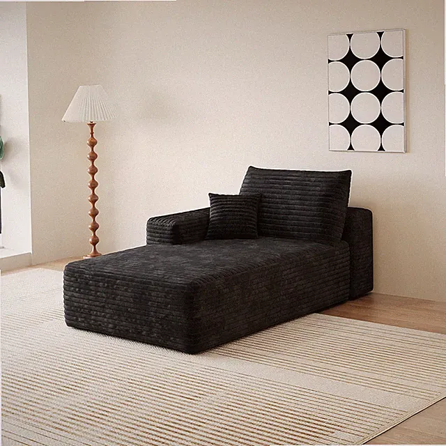 Black Corduroy Modular Sectional Sofa Sleeper with Chaise Lounge