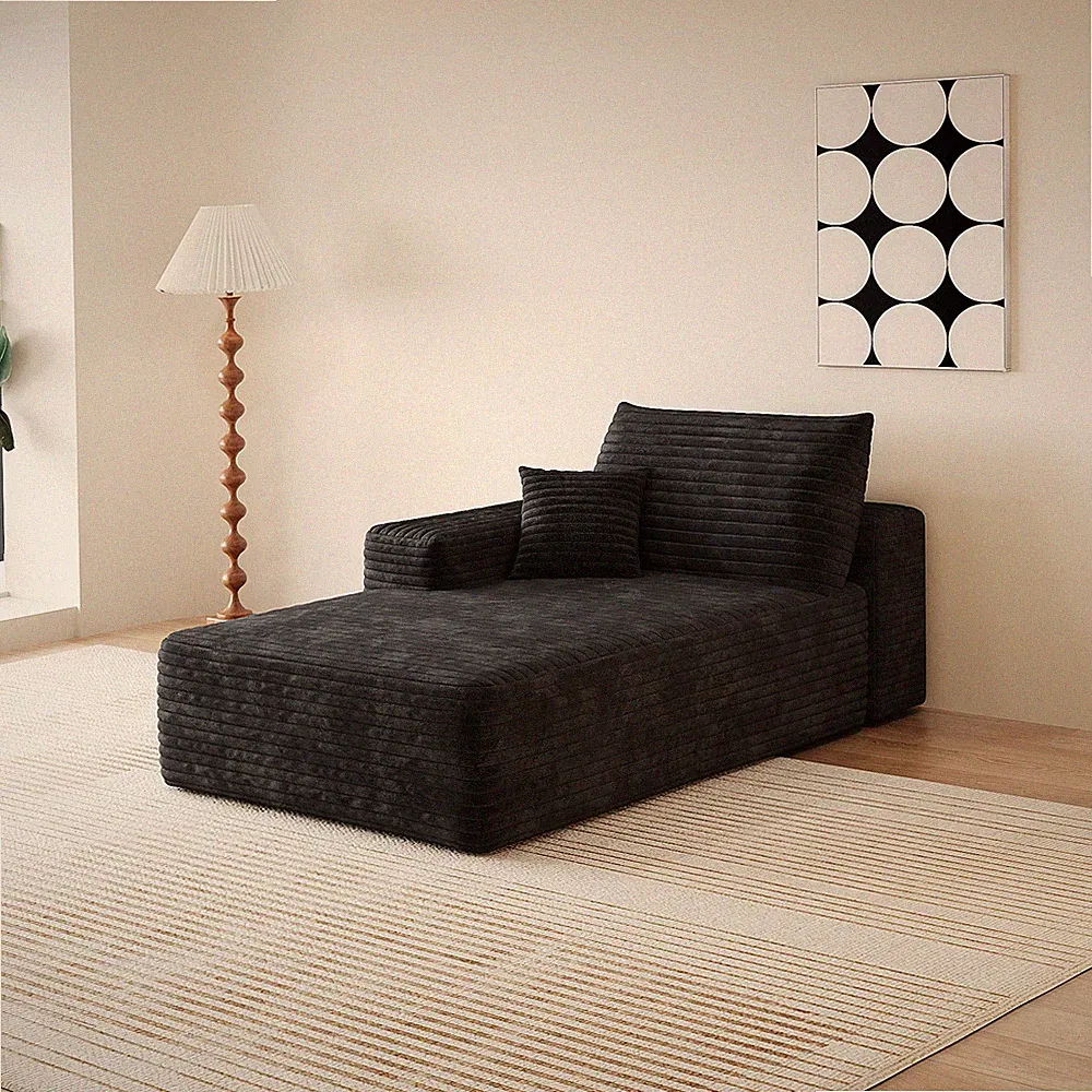 Black Corduroy Modular Sectional Sofa with Chaise Lounge, Sleeper, 70.1" L