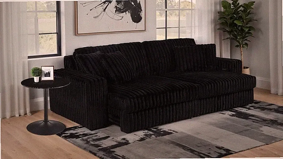 BLACK CORDUROY POWER RECLINING CHAISE SOFA USB EQUIPPED LIVING ROOM FURNITURE