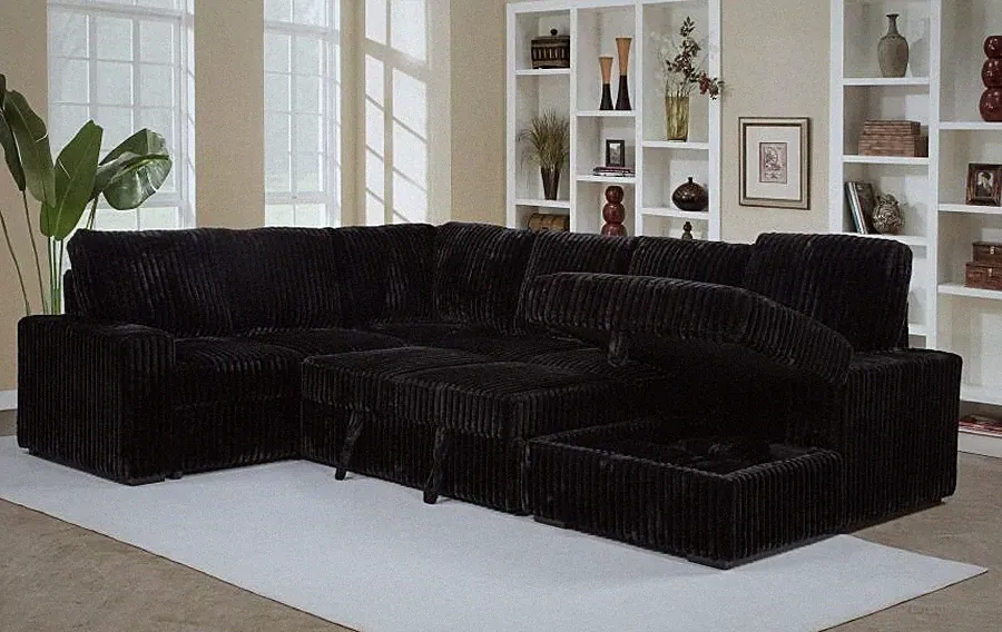 BLACK CORDUROY SLEEPER SOFA SECTIONAL POP UP CHAISE STORAGE LIVINGROOM FURNITURE