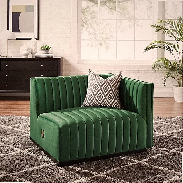 Black Emerald Velvet Sectional Sofa Right-Arm Chair - Stylish & Comfortable