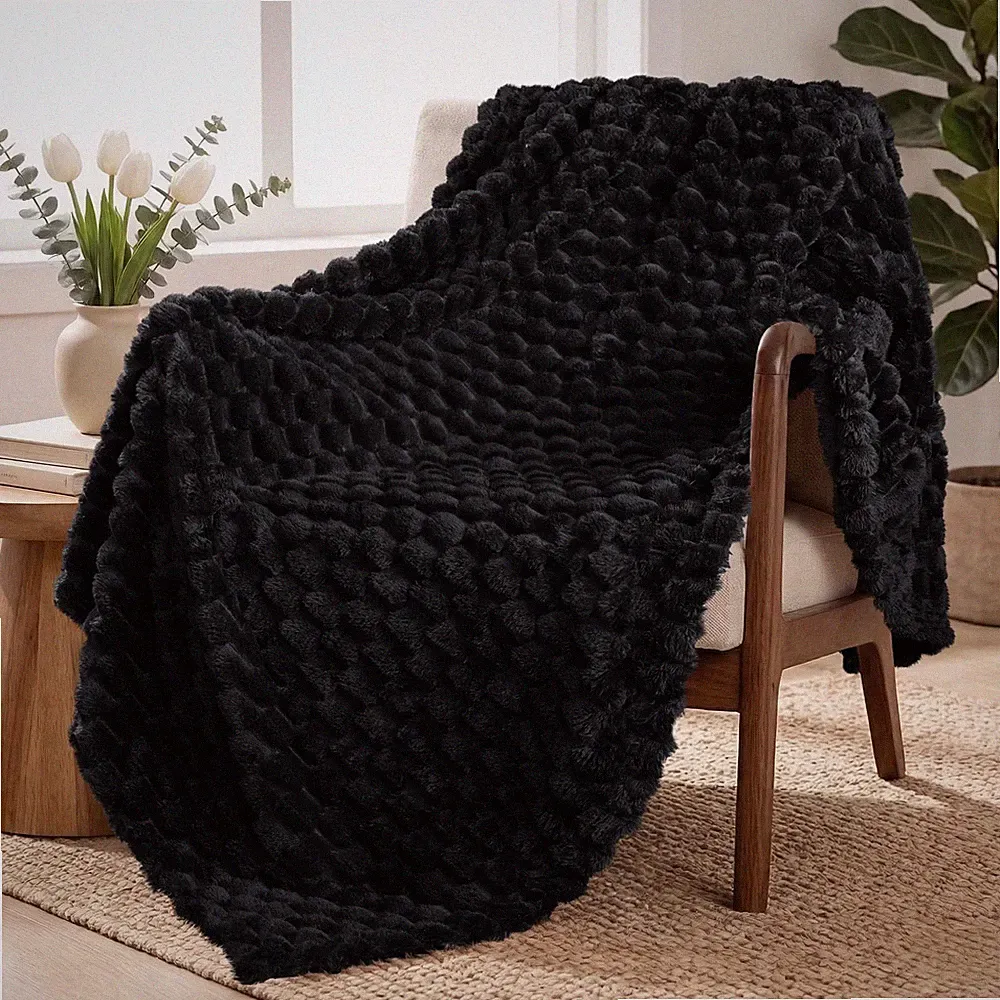 Black Extra Large Fleece Fuzzy Cozy Plush Sofa Bed All Season Blanket 50x70"