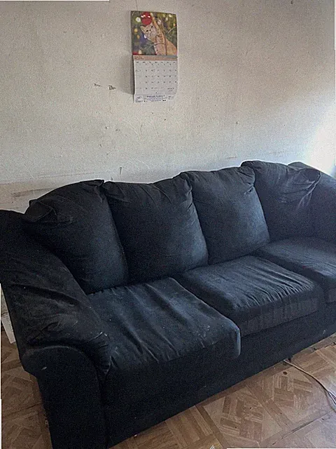 Black Fabric 3-Seat Sofa Couch Rolled Arms Cushion Back w/ Cushions
