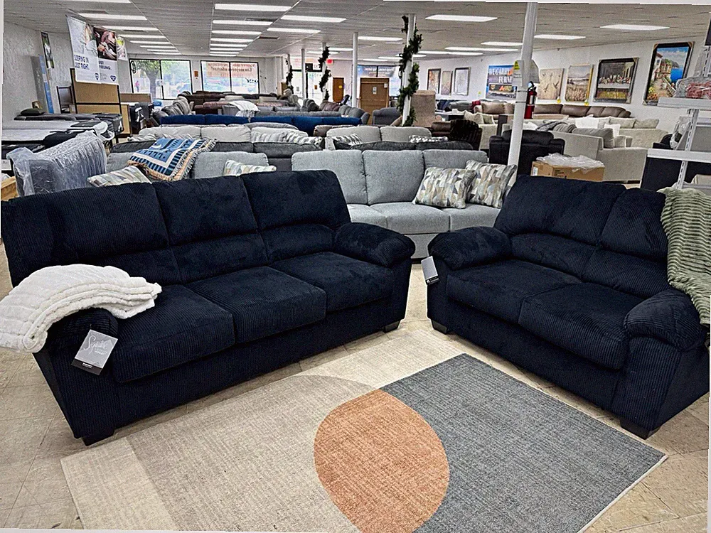 Black Fabric Upholstered 3 Seat Sofa Pillow Top Arms Cushioned Back w/Cushions