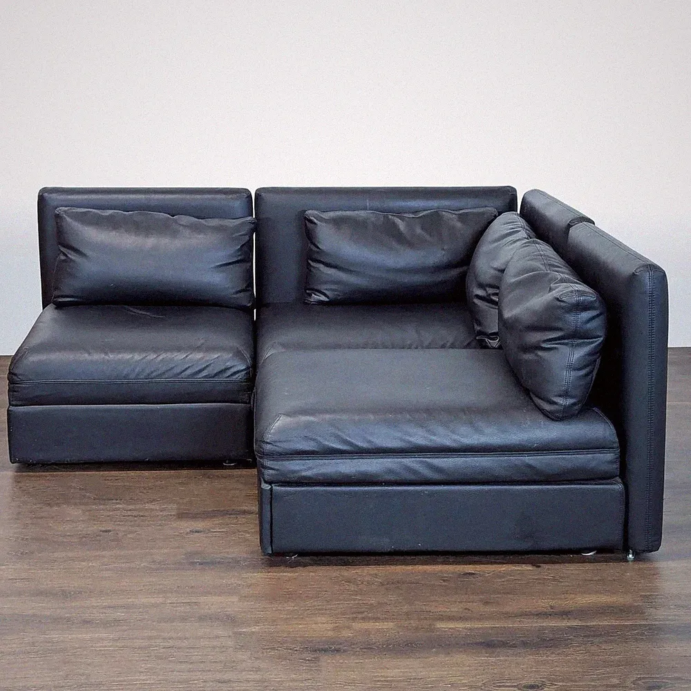 Black Faux Leather Sectional Sofa Sleeper with Storage Chaise