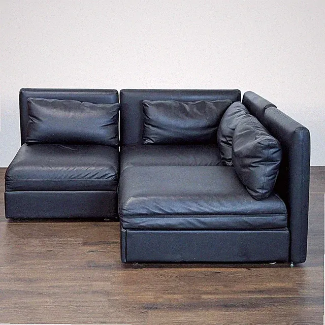Black Faux Leather Sectional Sofa Sleeper with Storage Chaise