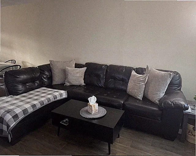Black Faux Leather Sectional Sofa with Chaise for Living Room, Seats 3